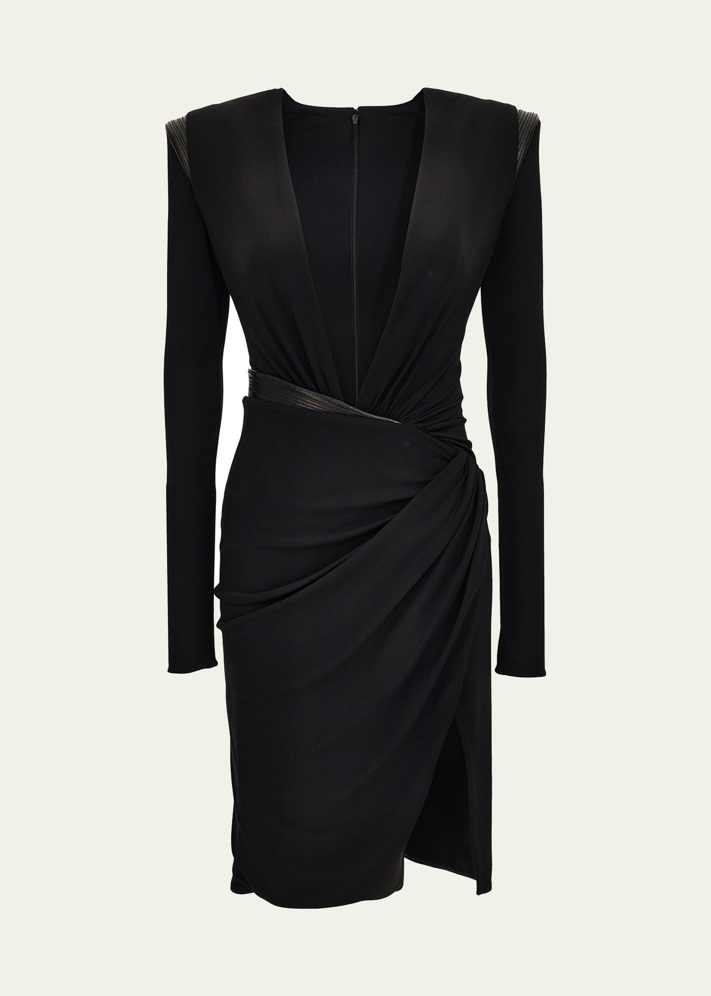 Ruched Deep V-Neck Mini Dress - 1