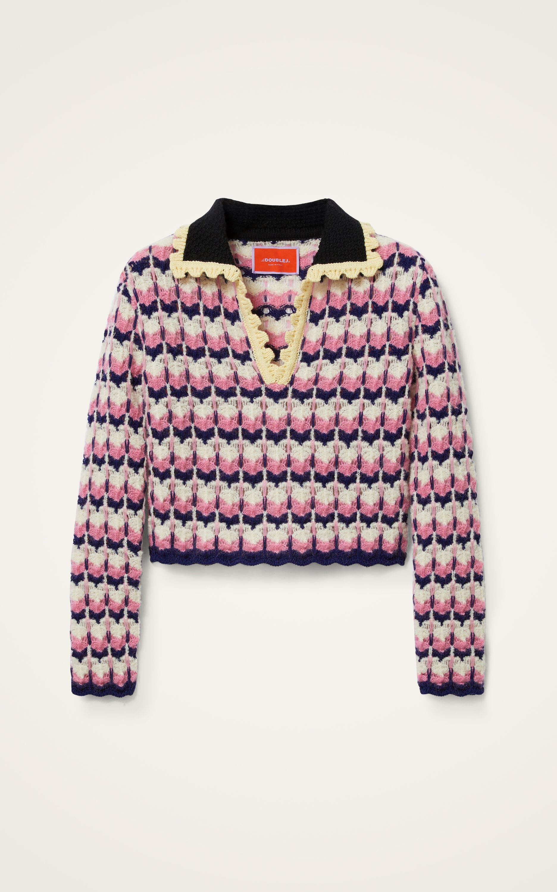 La DoubleJ Long Sleeves Picket Polo Shirt in Multicolor Pink at Nordstrom - 2