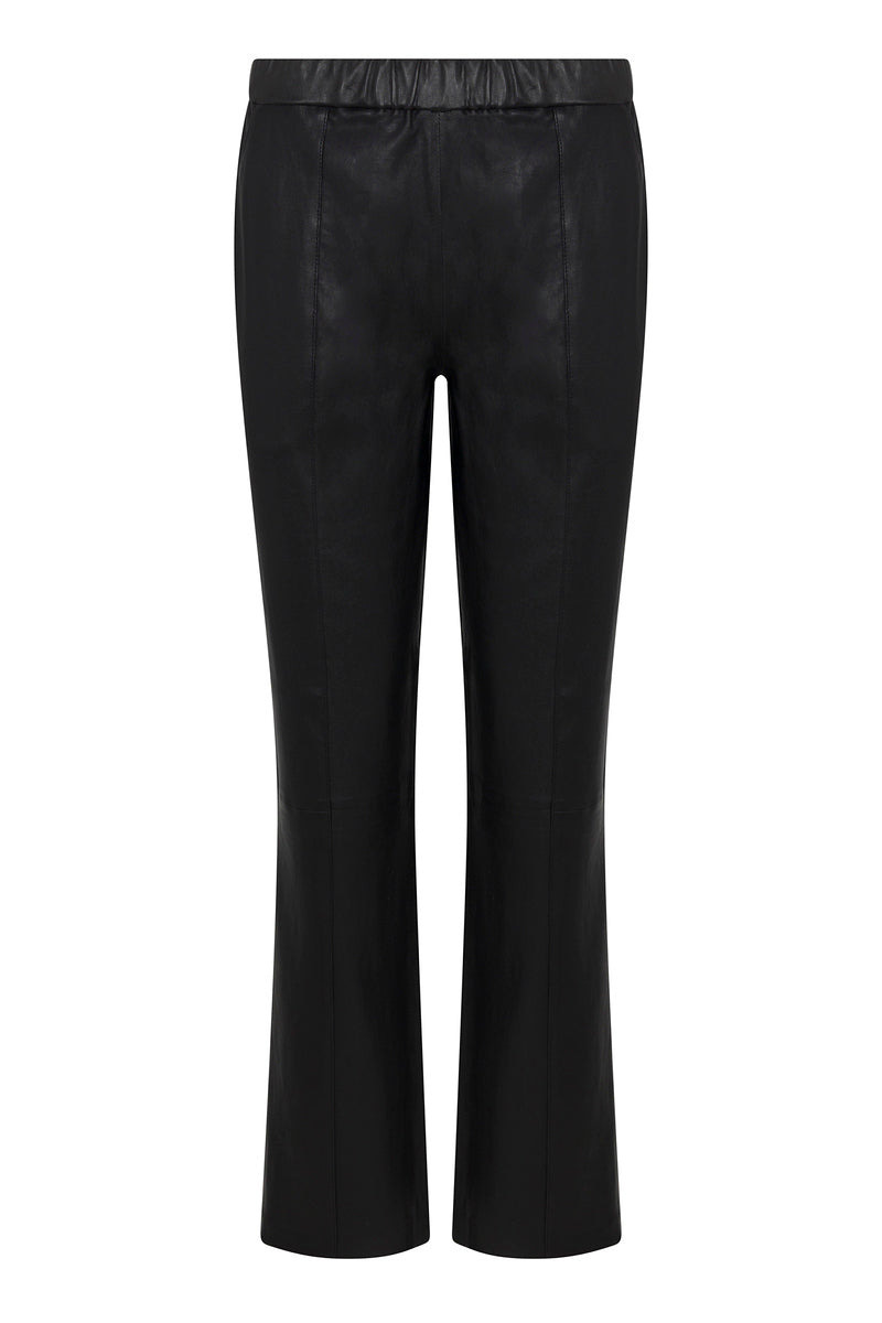 BLACK LEATHER SOPHIA PINTUCK JOGGERS - 9