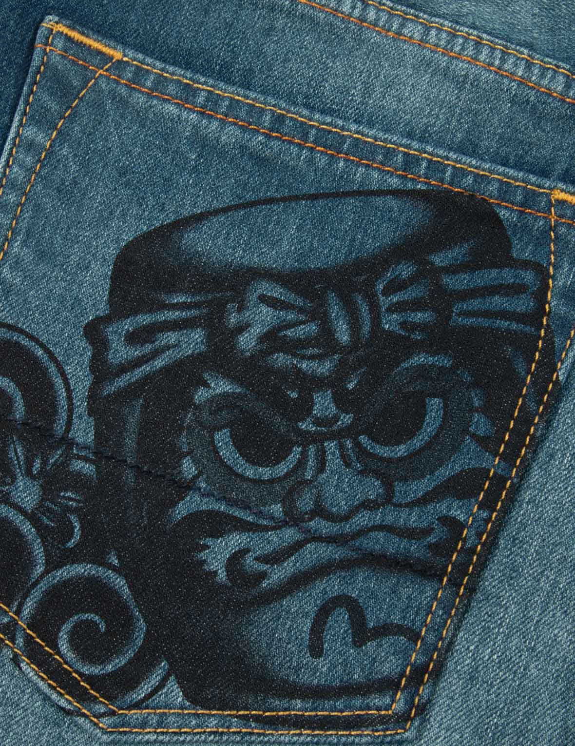 Taiko Daruma Print Cropped-Fit Jeans #2027 - 11