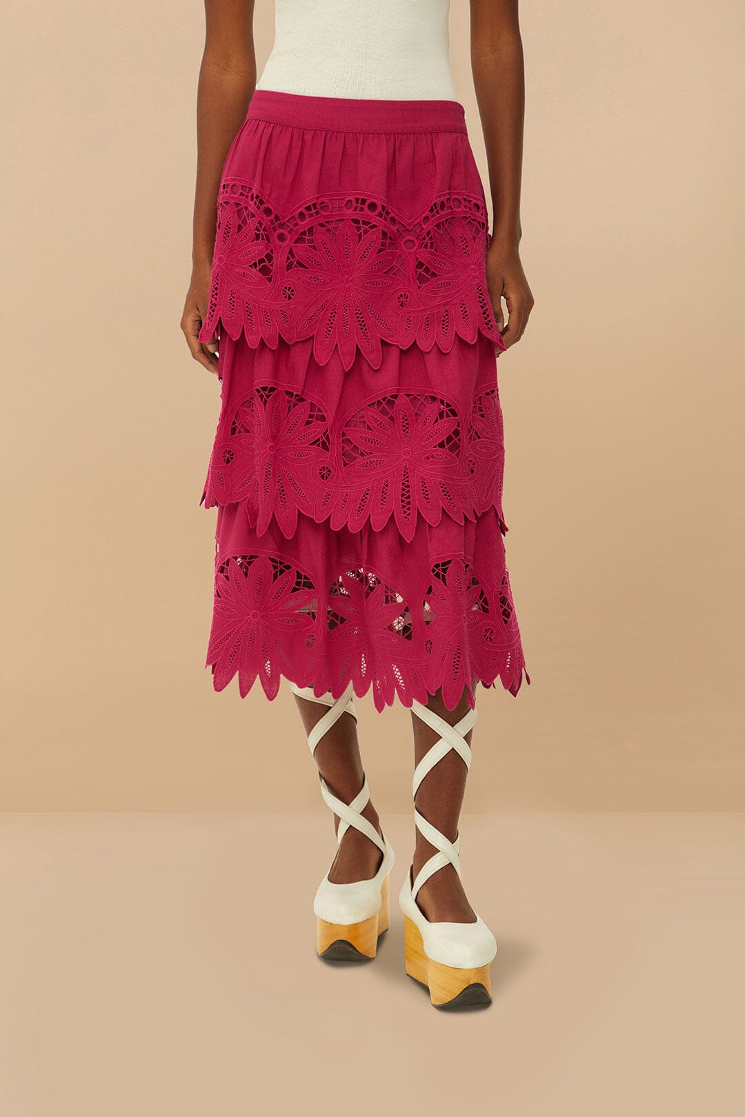 Pink Daisy Embroidered Midi Skirt - 2