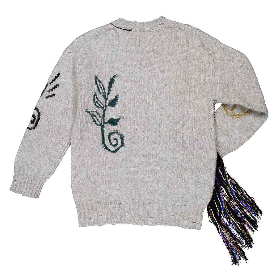 Stella McCartney Folk Artwork Wool Blend Knit Sweater In Grey - 7