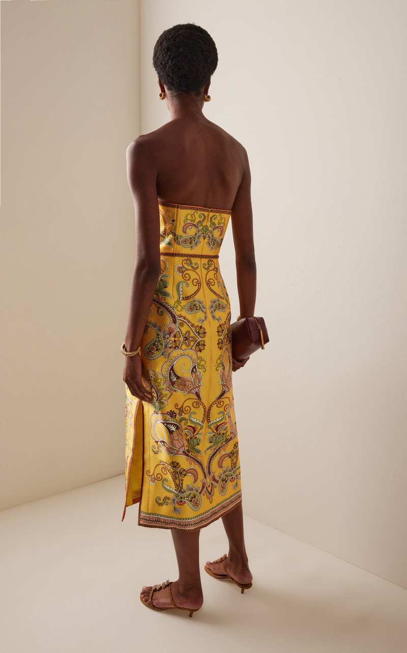Exclusive Marion Strapless Printed Twill Midi Dress yellow 4