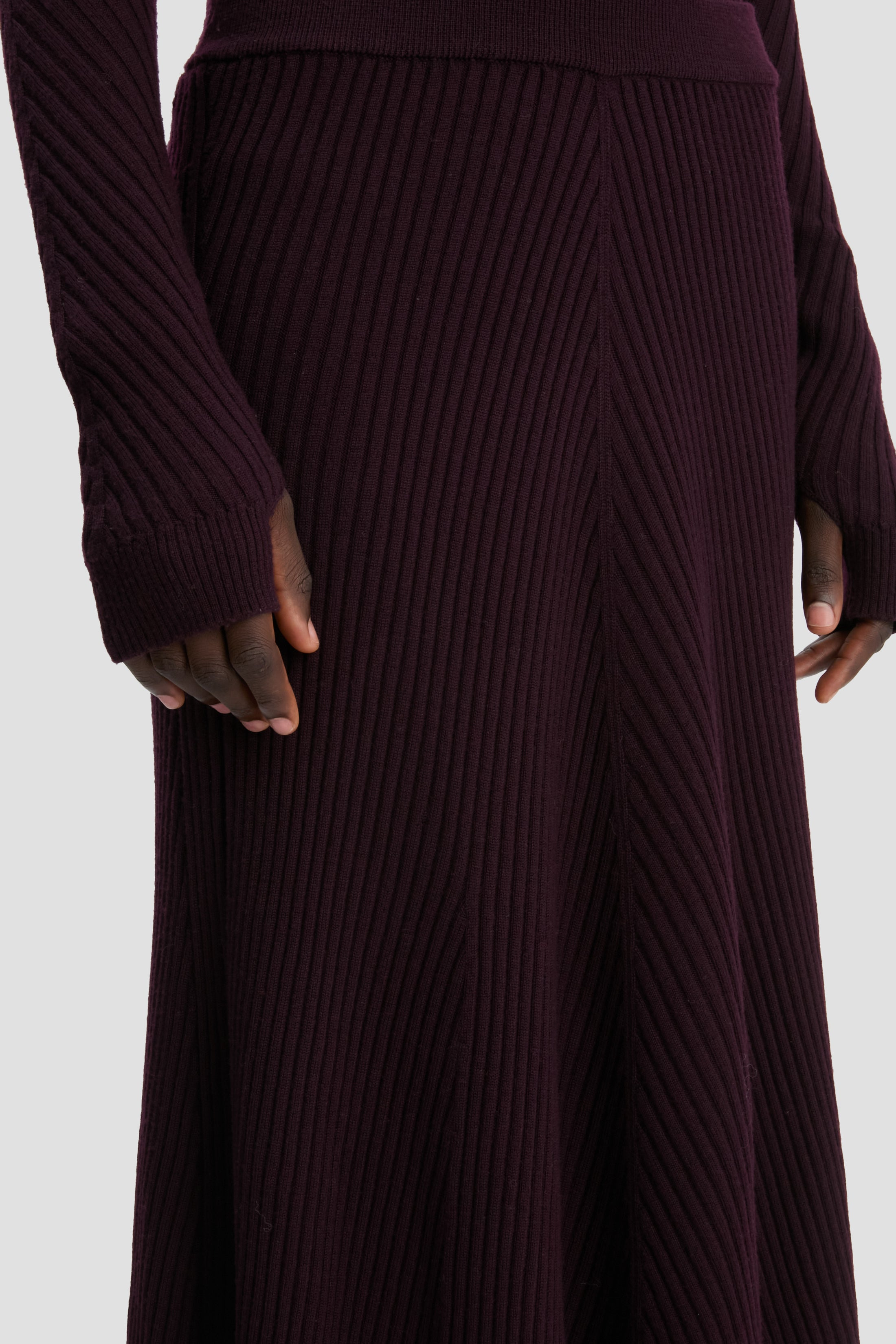 Ribbed Knit Midi Skirt In Merlot - 5