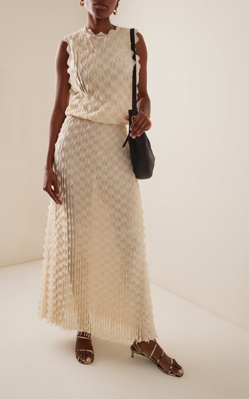 ULLA JOHNSON Willa Textured Cotton-Blend Maxi Skirt white outlook