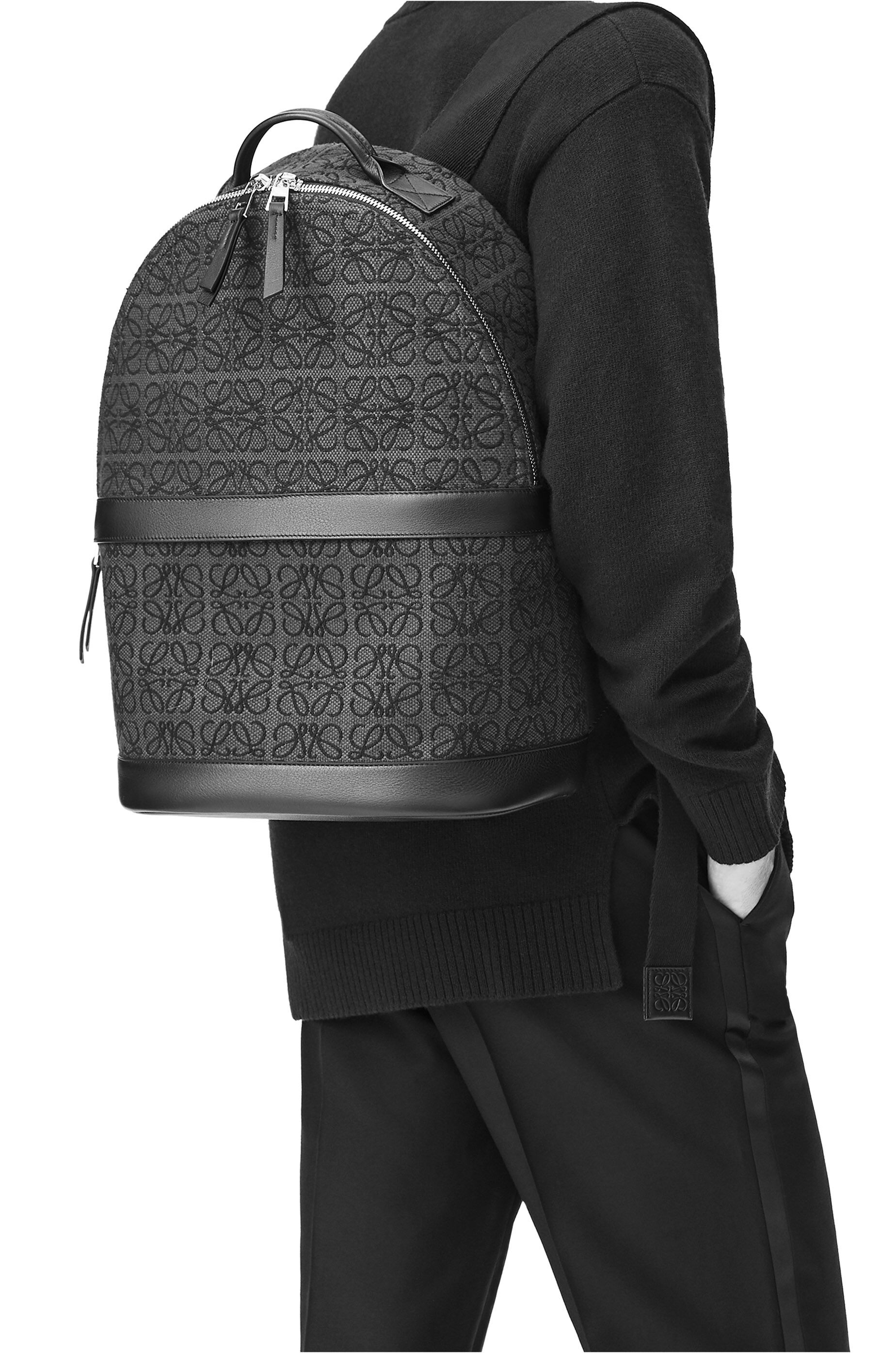 Round Backpack in Anagram jacquard and calfskin - 2