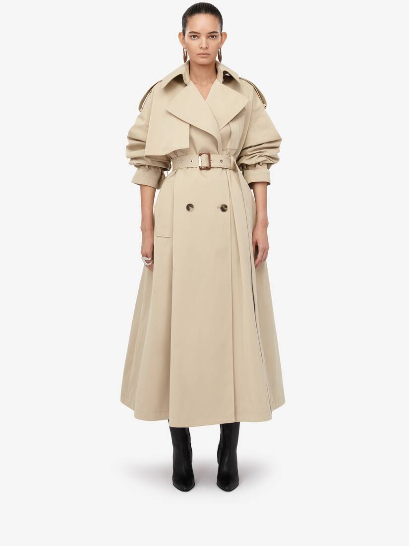 Women's Military Trench Coat in Pale Beige - 1