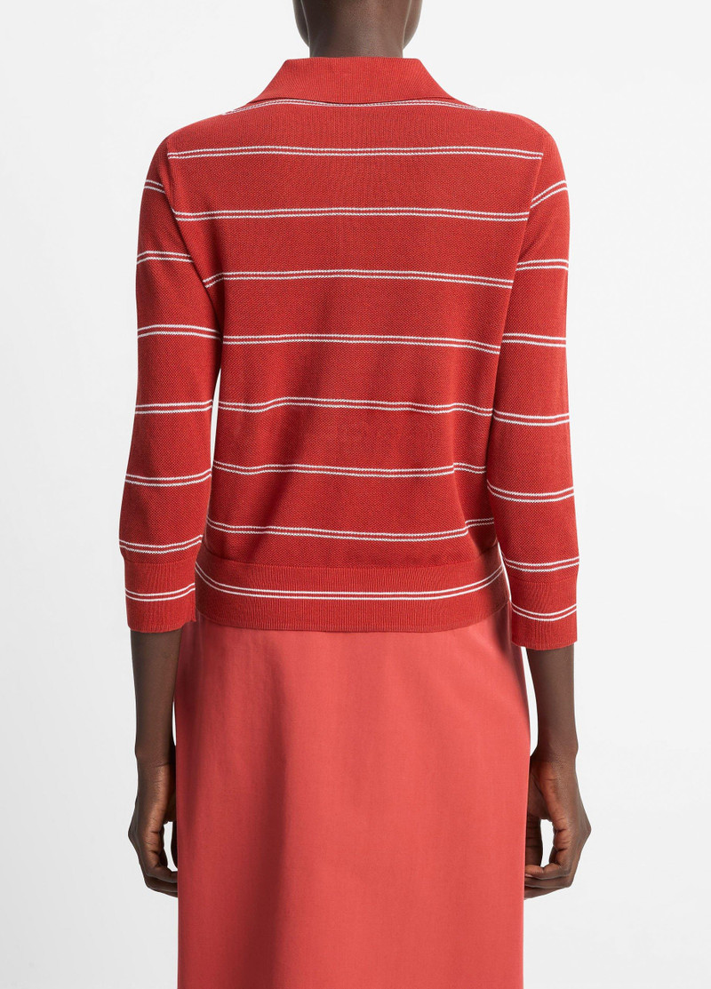 Vince Striped Italian Cotton Piqué Polo Shirt outlook
