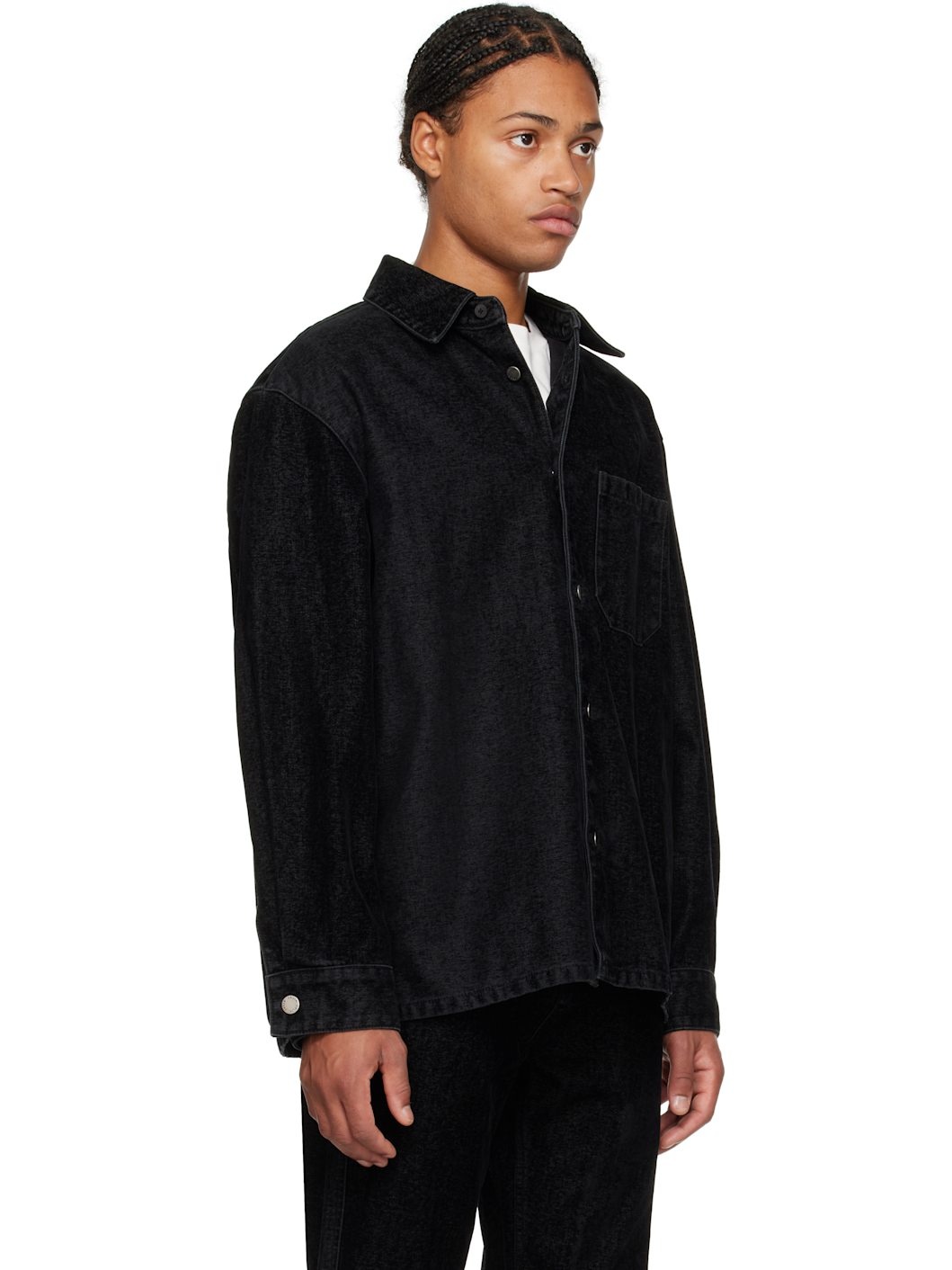 Black Flocked Denim Shirt - 2
