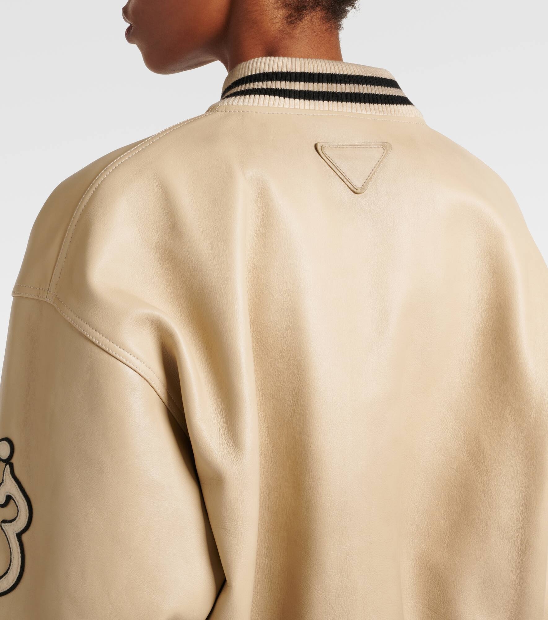 Patch-appliqué padded leather varsity jacket - 6
