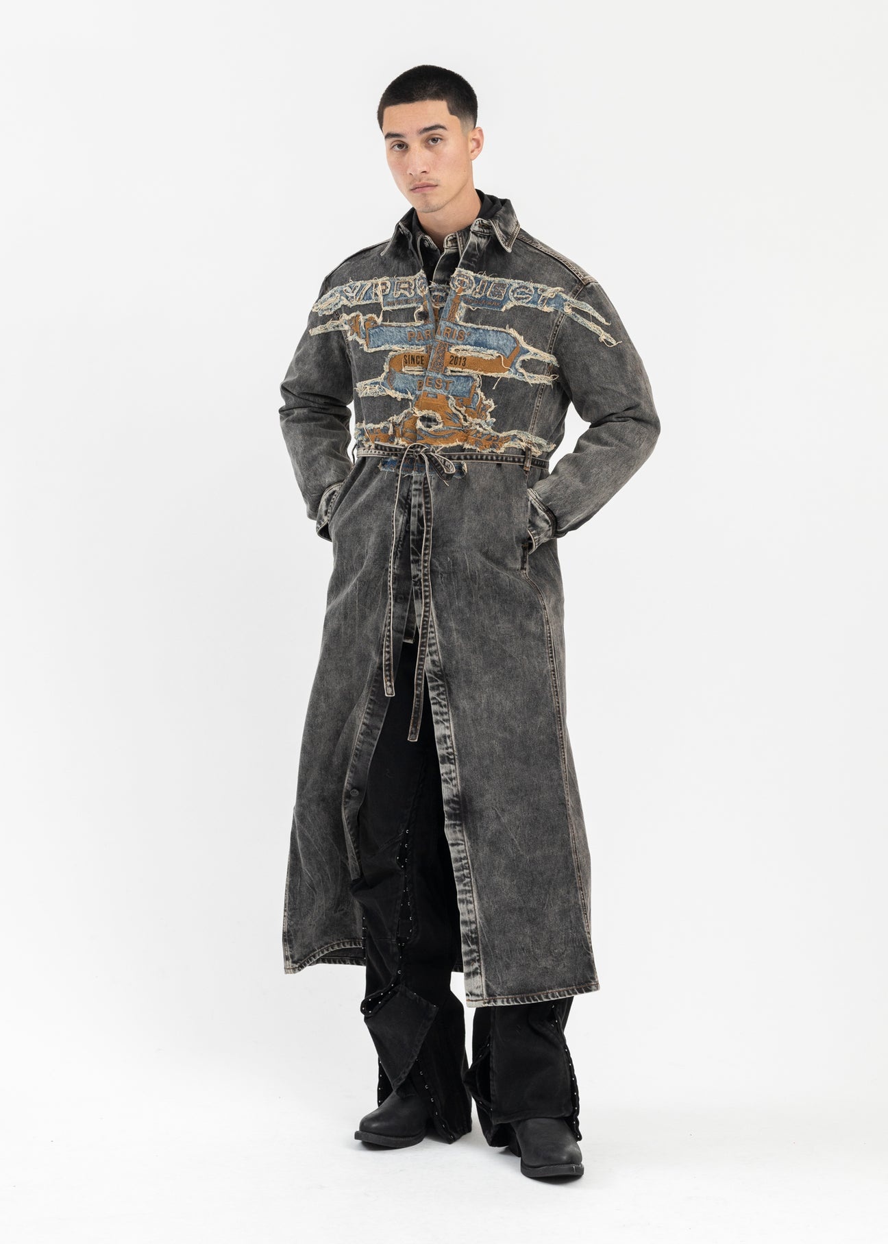 VINTAGE BLACK PARIS' BEST PATCH DENIM SHIRT DRESS - 5