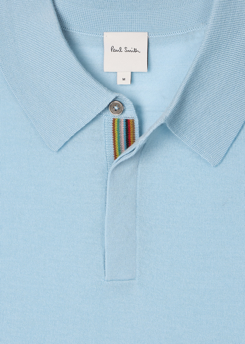 Paul Smith Sky Blue Merino Wool Kntted Long-Sleeve Polo Shirt outlook