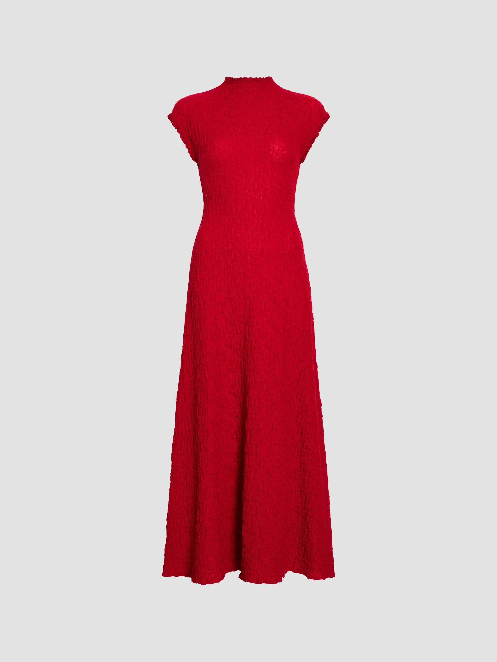Women's Cleo Stretch Jersey Jacquard A-Line Midi Dress - Red - 1