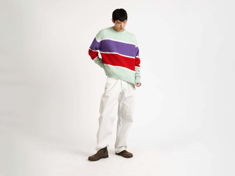 JW Anderson CONTRAST STRIPED CREW NECK JUMPER IN MINT outlook
