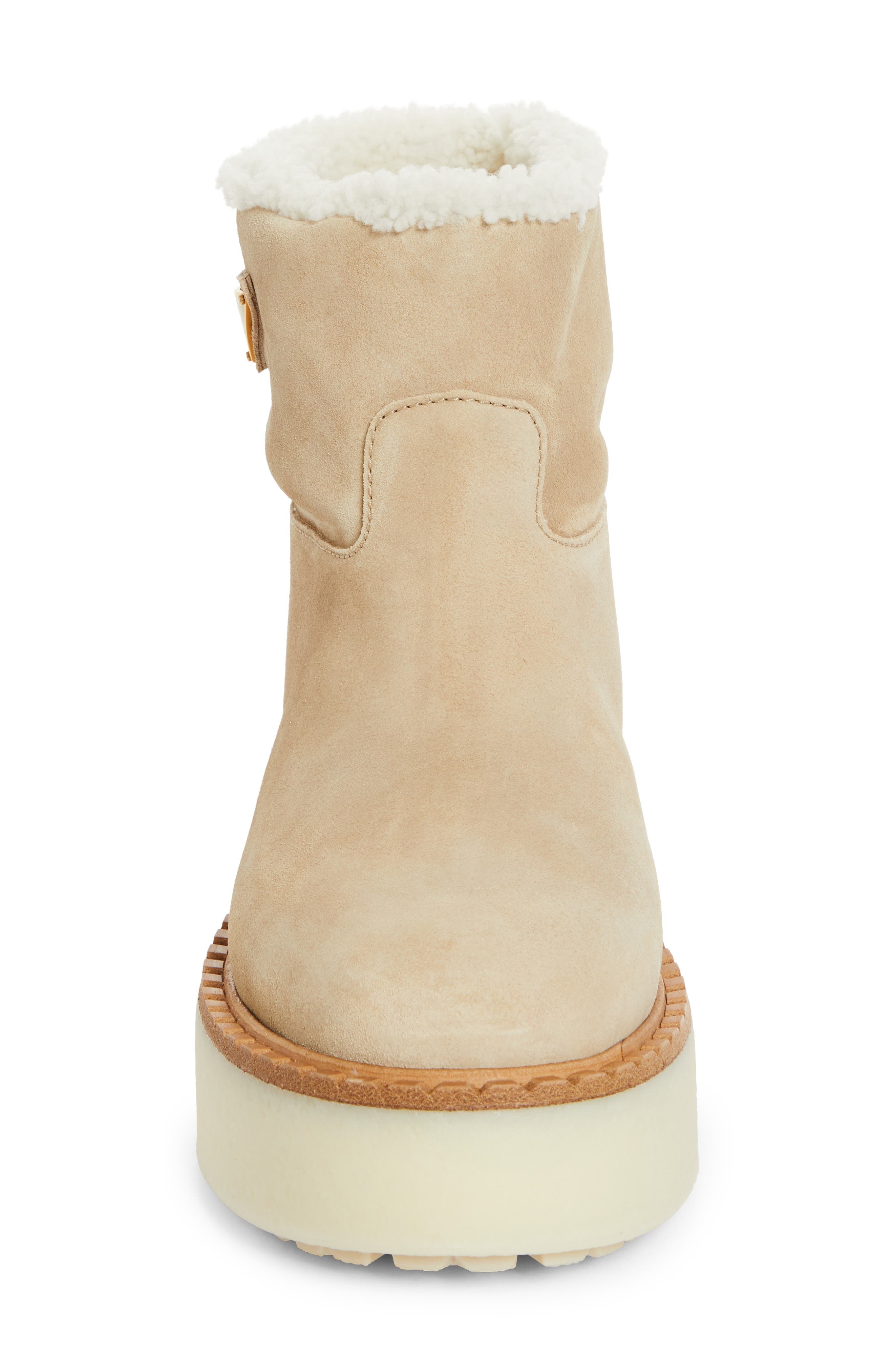 Prada Evolve Genuine Shearling Bootie in Ecru at Nordstrom - 4
