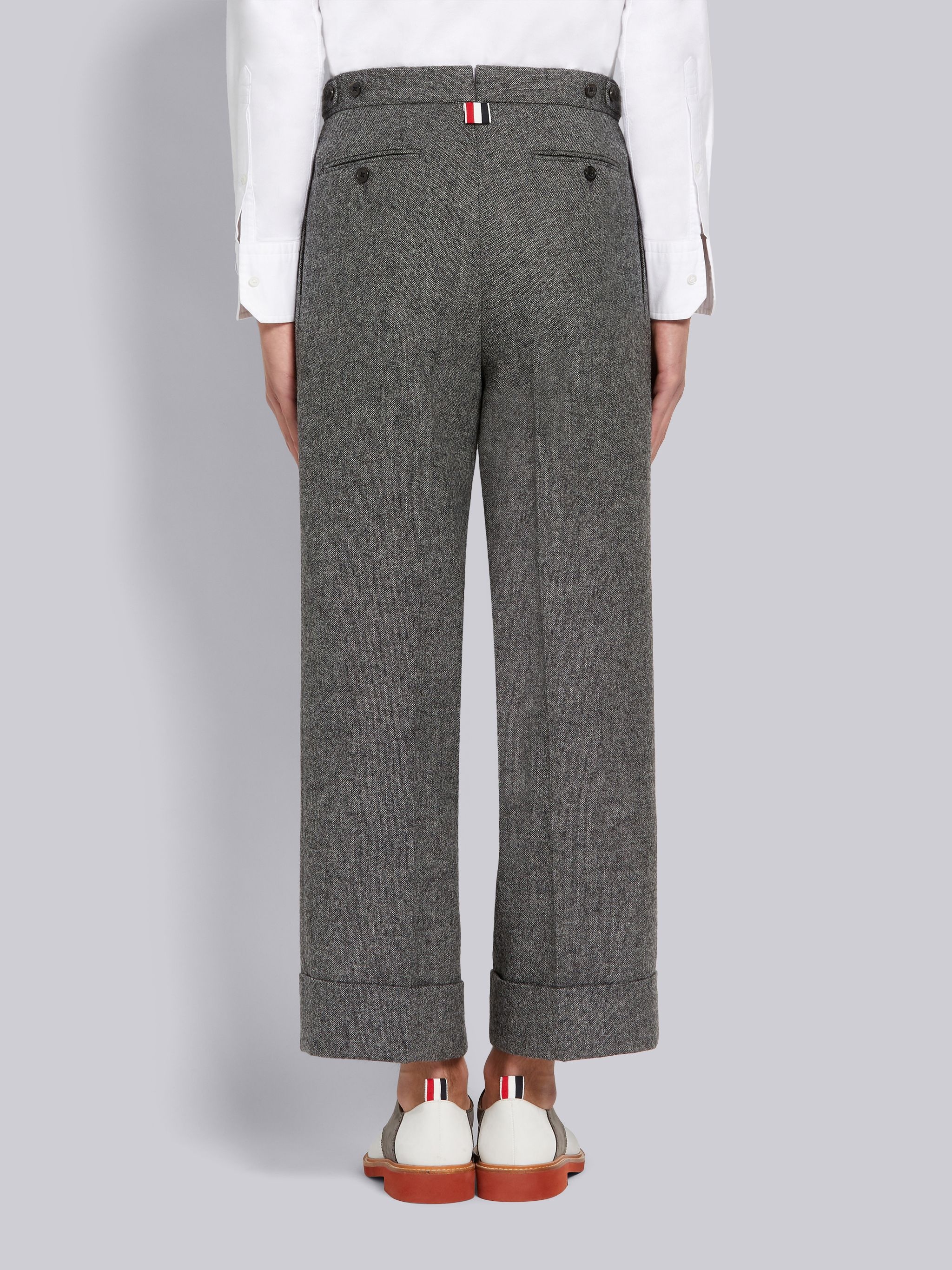 Medium Grey Donegal Tweed Single Pleat Classic Side Tab Trouser - 3