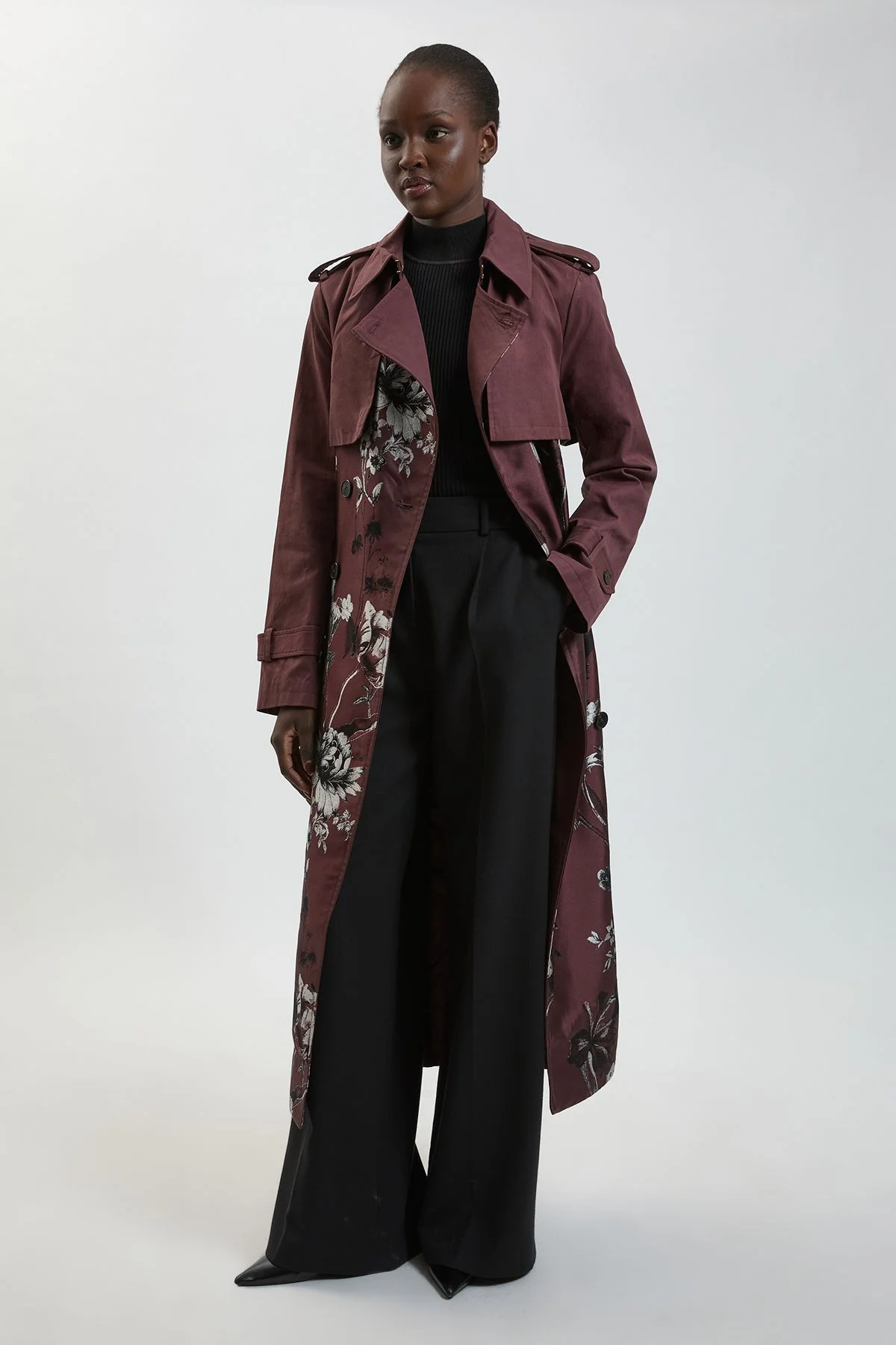 Petite Jacquard Mix Trench Coat - 1