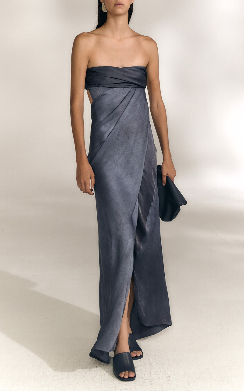 Elira Strapless Gathered Maxi Dress grey 3