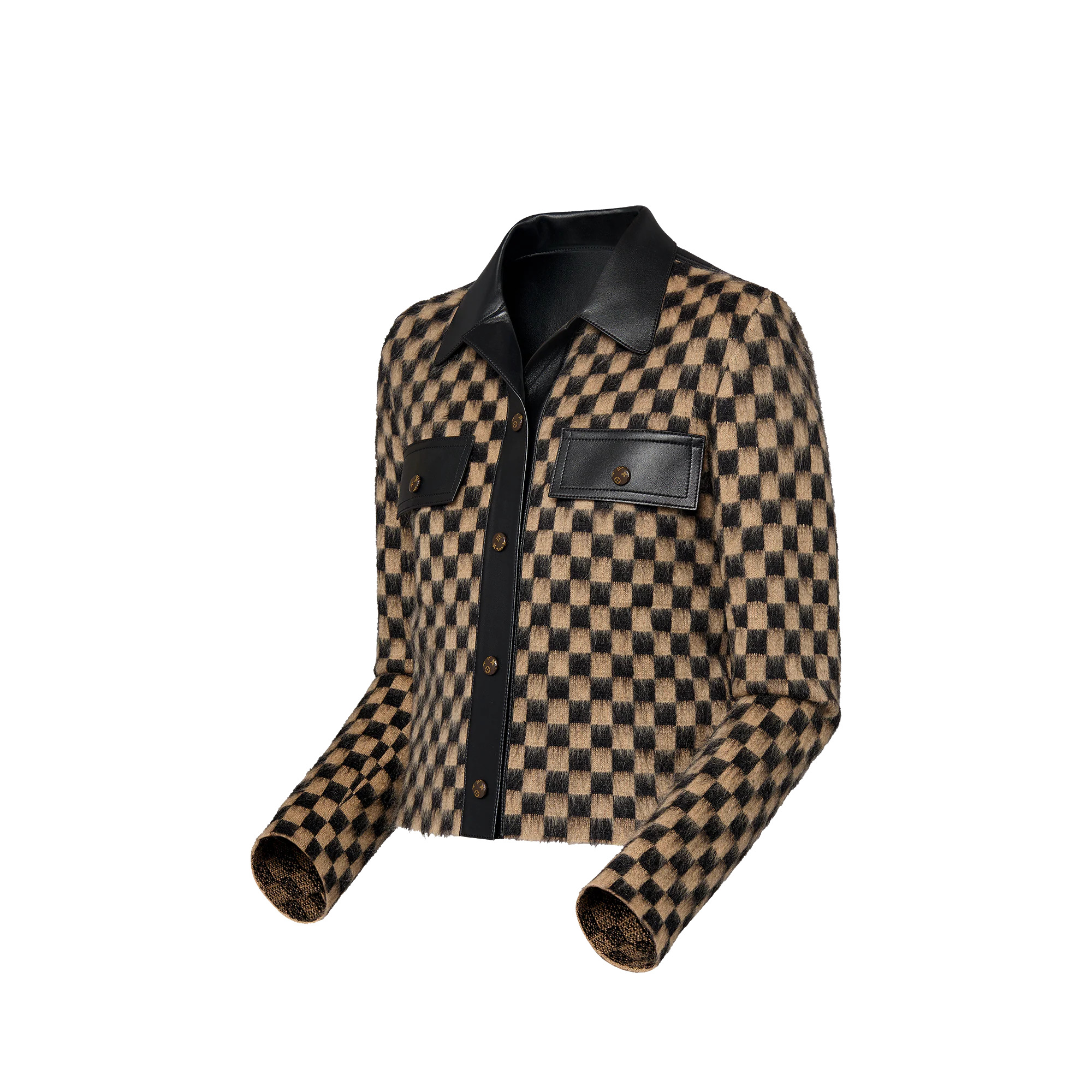 Leather Accent Damier Knit Jacket - 2
