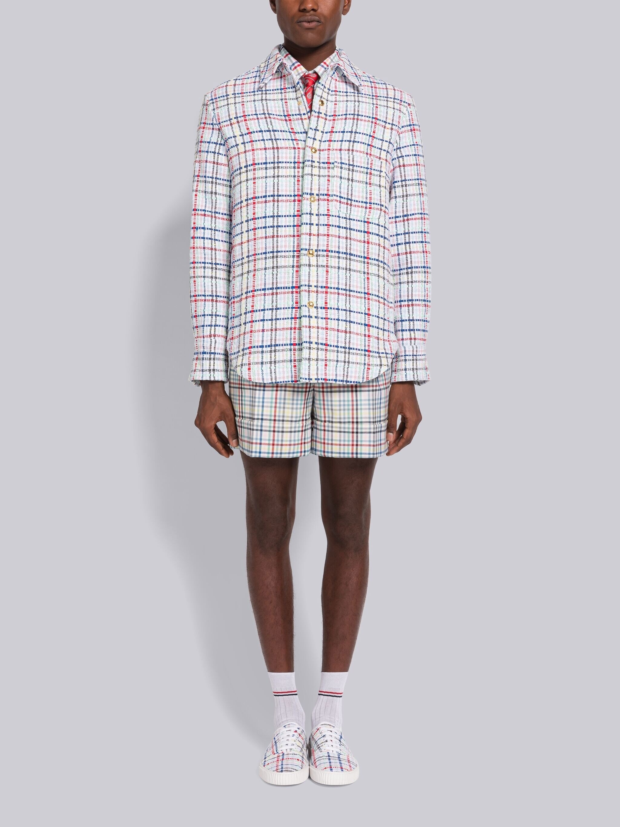Micro Gingham Tweed Snap Front Shirt Jacket - 4