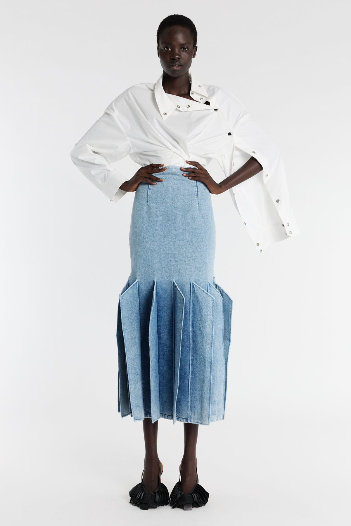 DENIM SKIRT WITH PANEL DETAIL MID BLUE - 4