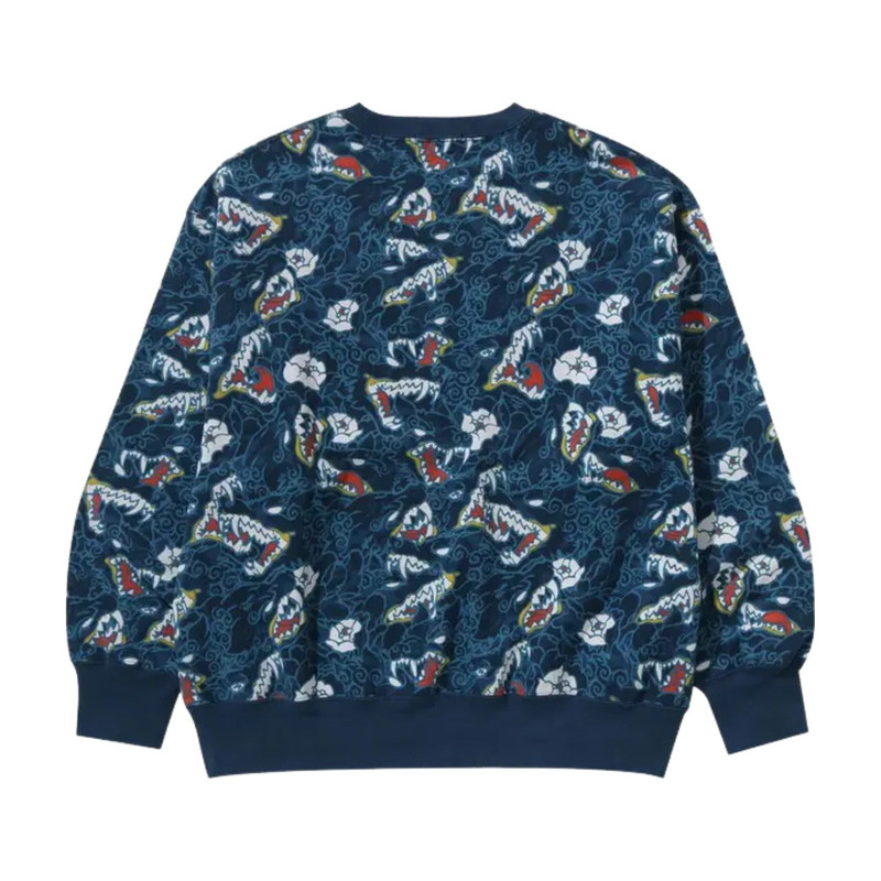 A BATHING APE® A Bathing Ape Japanese Tattoo Camo Relaxed Fit Crewneck Sweatshirt 'Blue' 1K80-113-009 outlook