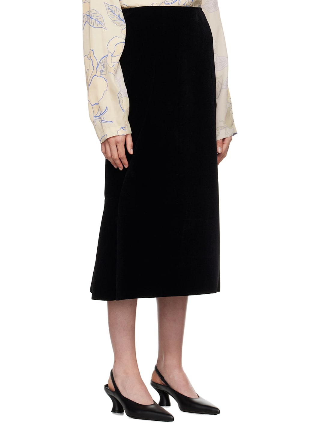 Black Velvet Tailored Midi Skirt - 2