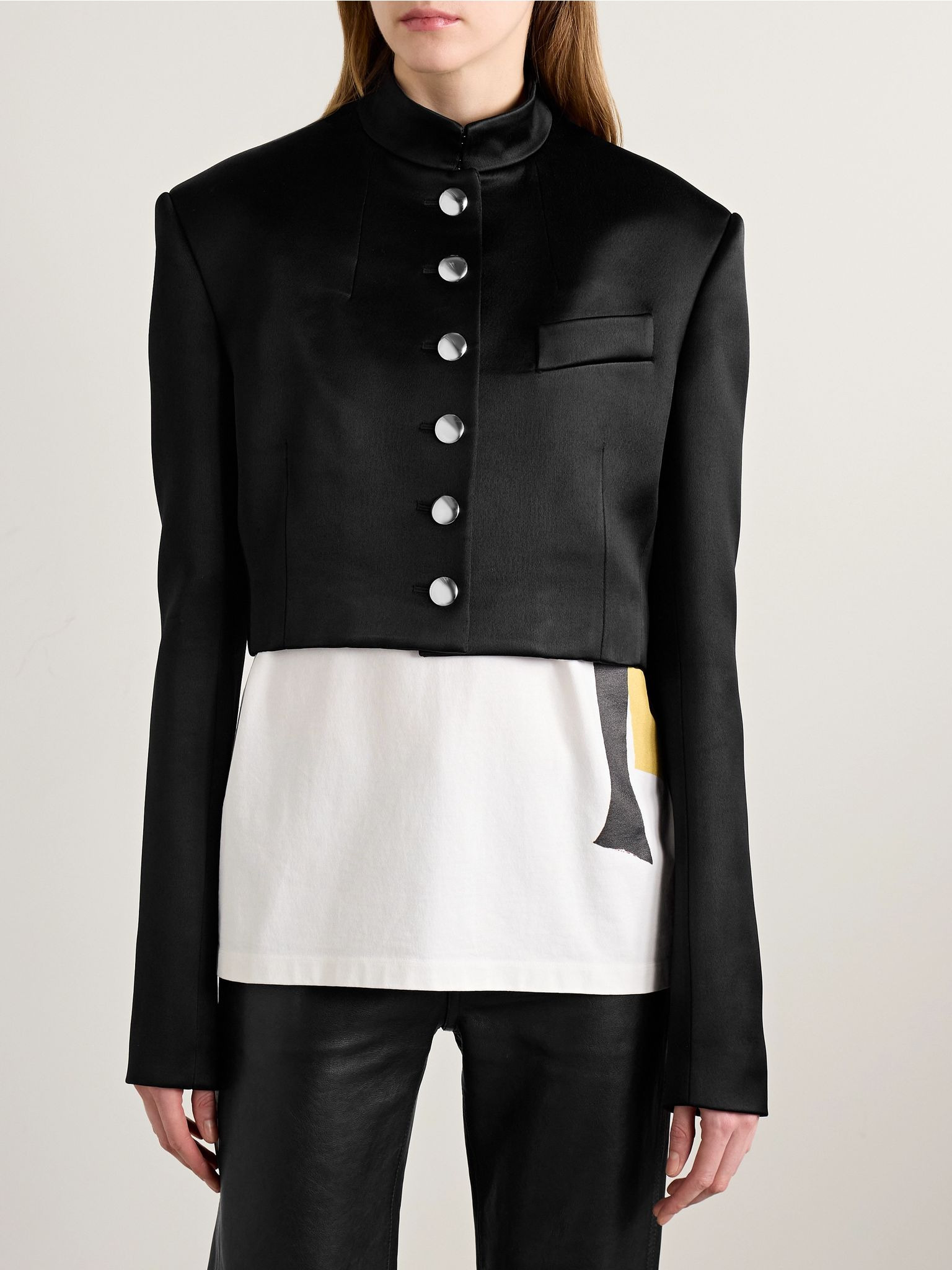 Samuelson cropped duchesse-satin jacket Black - 3
