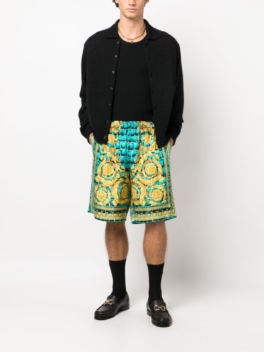 Baroccodile-print silk shorts - 2