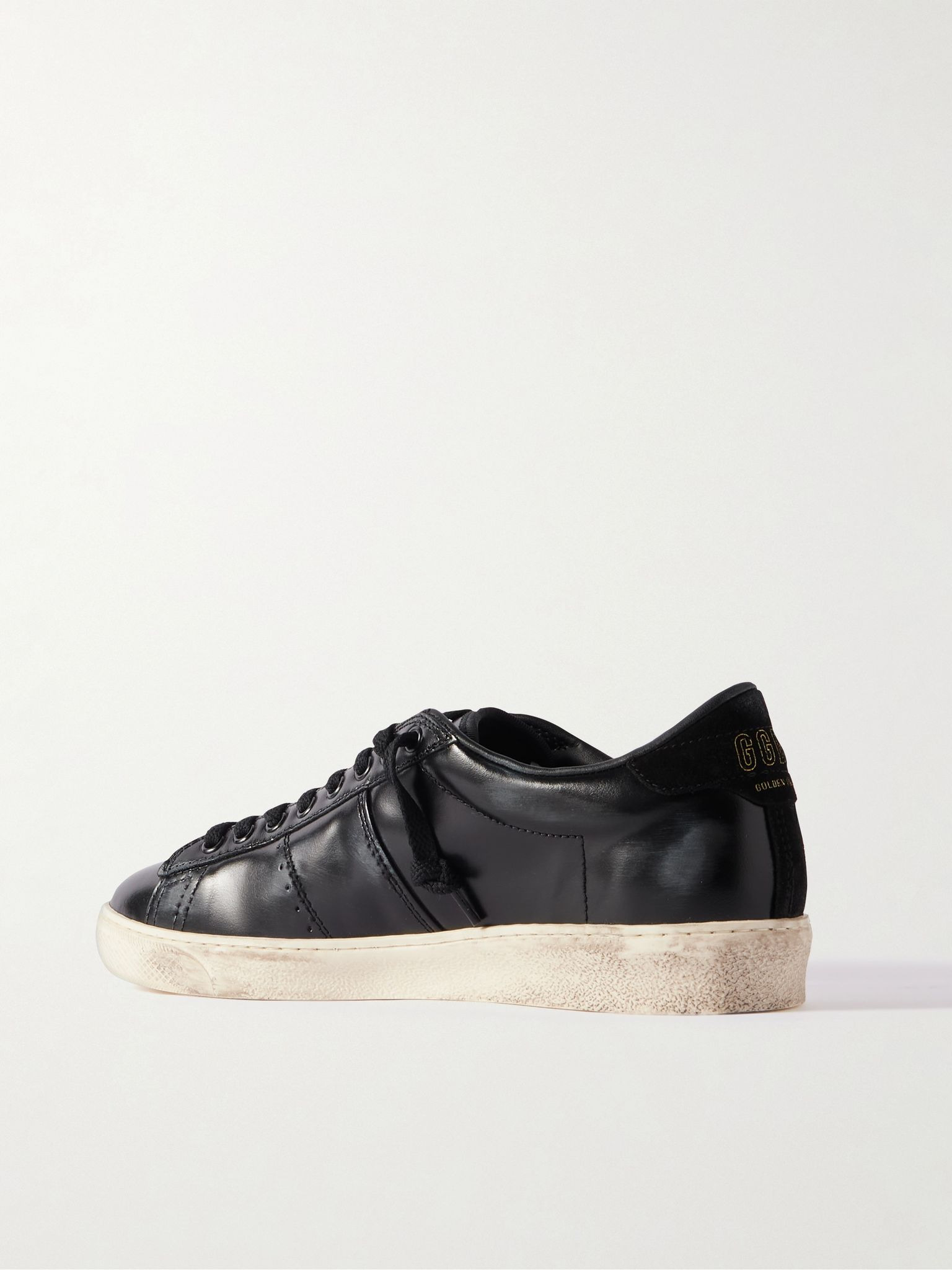 Matchstar Suede-Trimmed Distressed Glossed-Leather Sneakers Black - 4