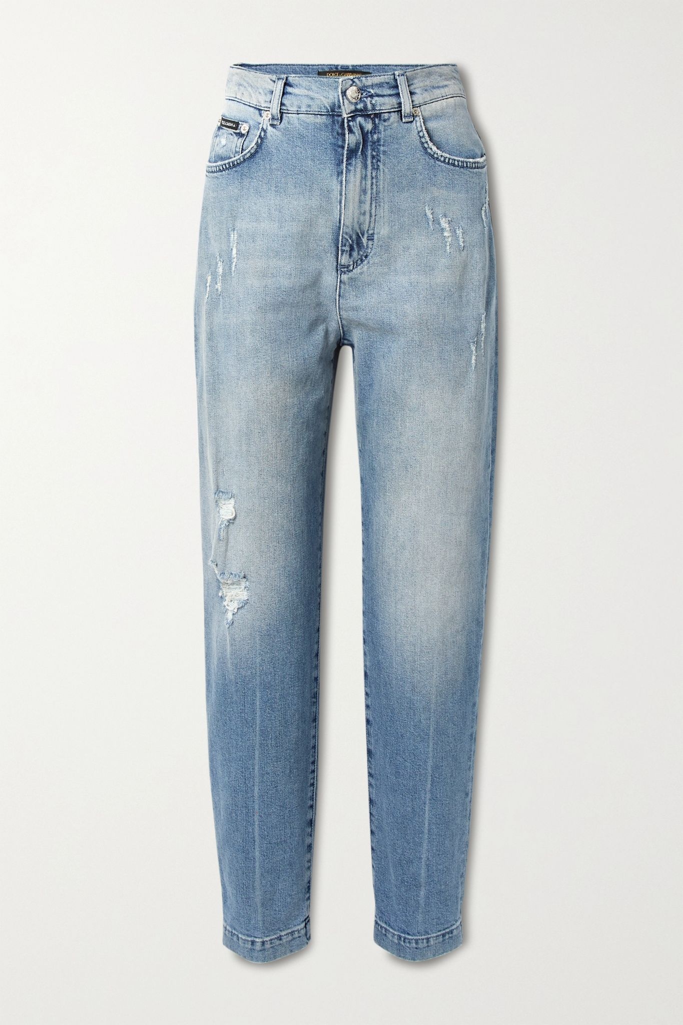 Distressed high-rise boyfriend jeans - 1