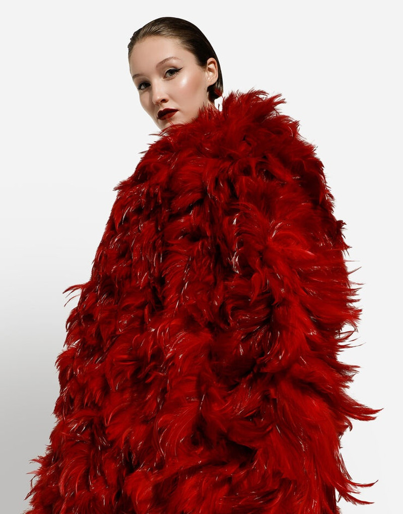 Organza coat with rooster feather embellishment 5