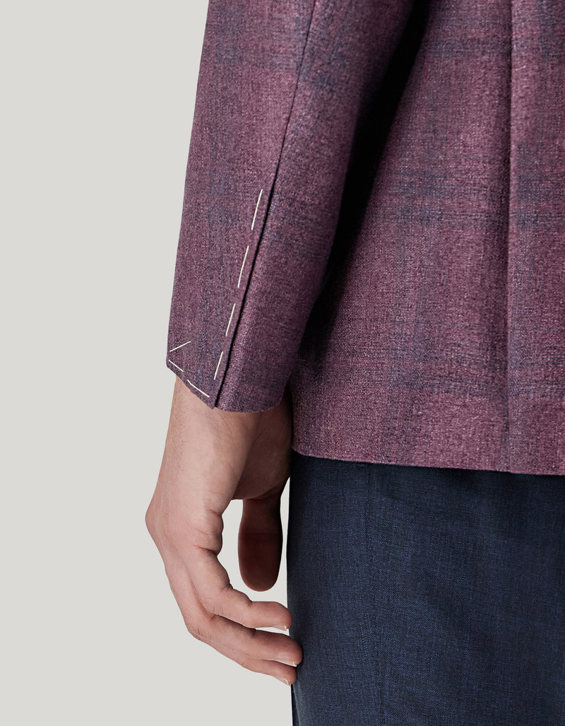 PURPLE AND LIGHT BLUE OVERCHECK BLAZER IN SILK AND CASHMERE 5