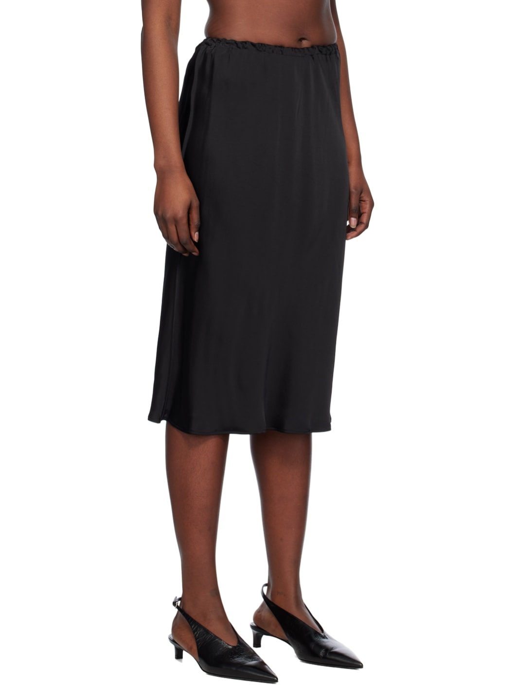 Black Elasticized Midi Skirt - 2