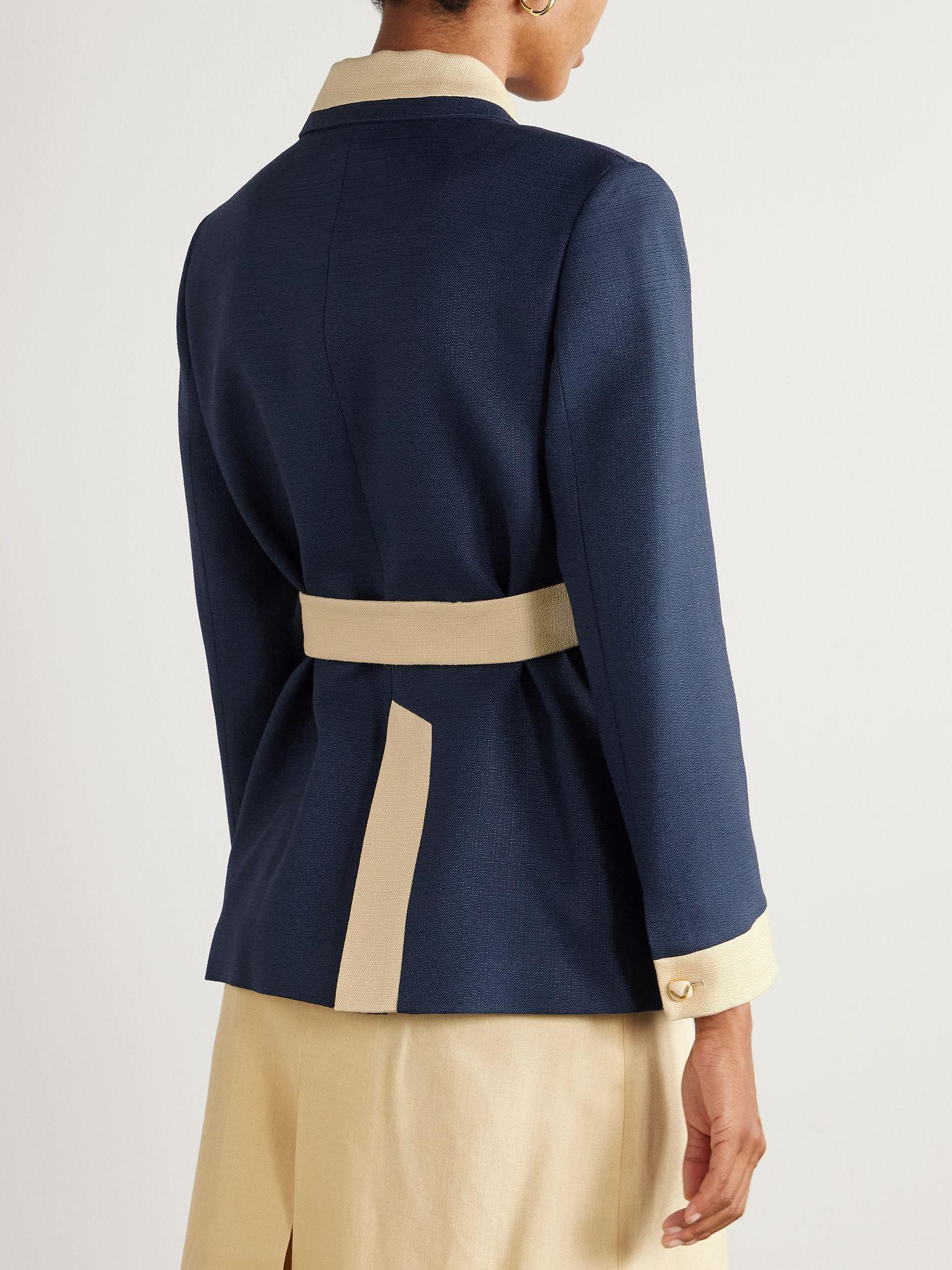 Belted two-tone canvas jacket Navy - 3