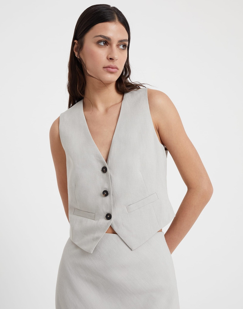 Viscose and linen fluid twill waistcoat with monili 1