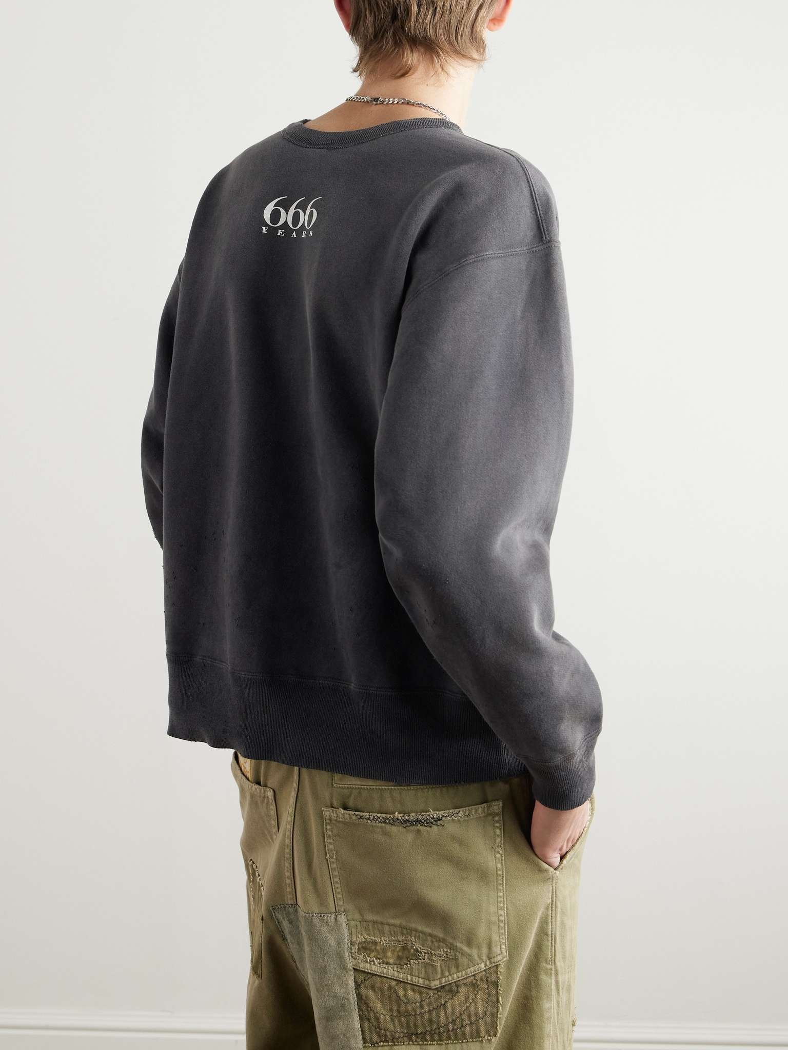 Logo-Print Distressed Cotton-Jersey Sweatshirt - 3
