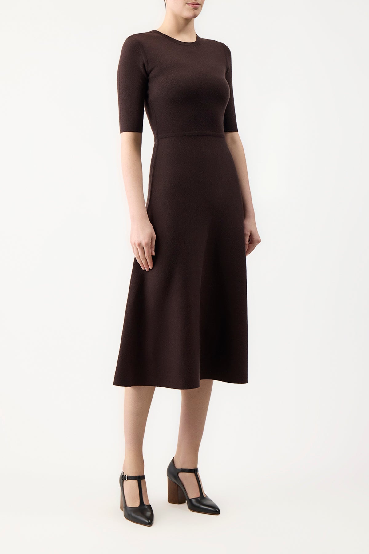 Seymore Knit Dress in Chocolate Cashmere Wool with Silk - 3