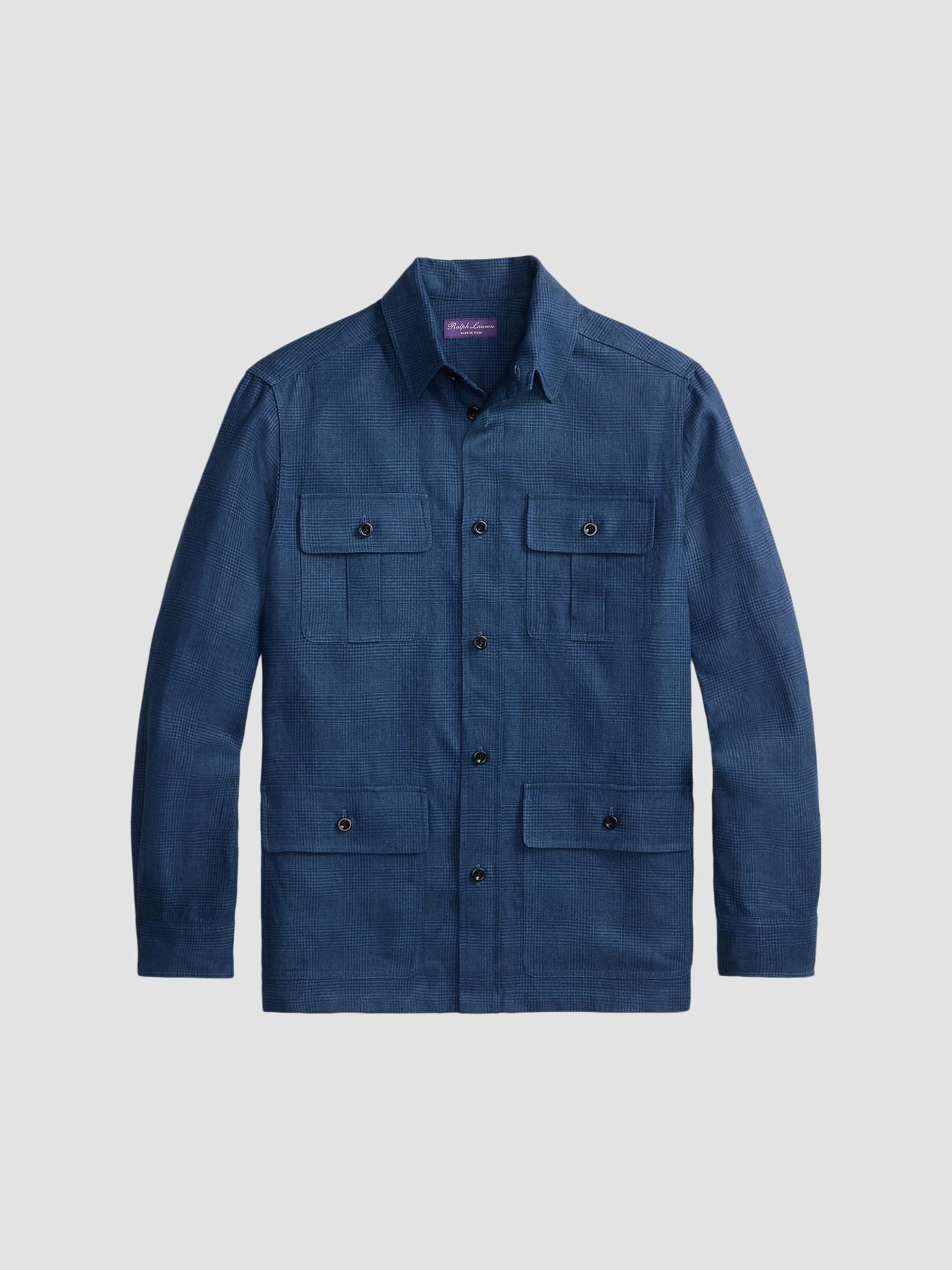 Men's Glen Checked Cotton Sport Shirt - Racing Navy - 1