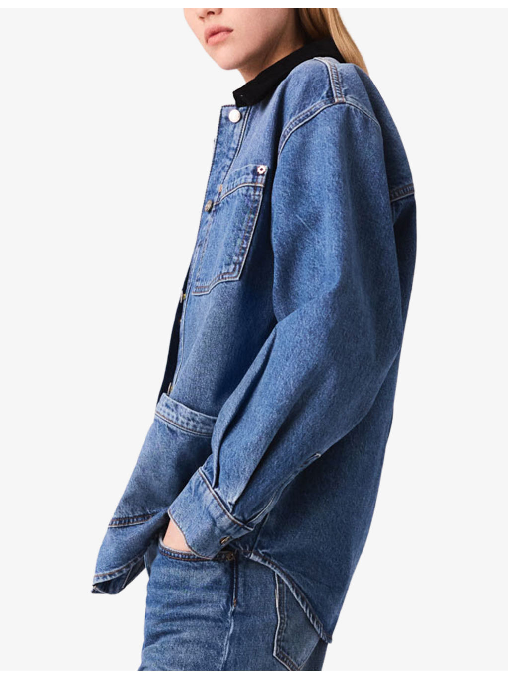 Cord-Collar Relaxed-Fit Denim Jacket - 4