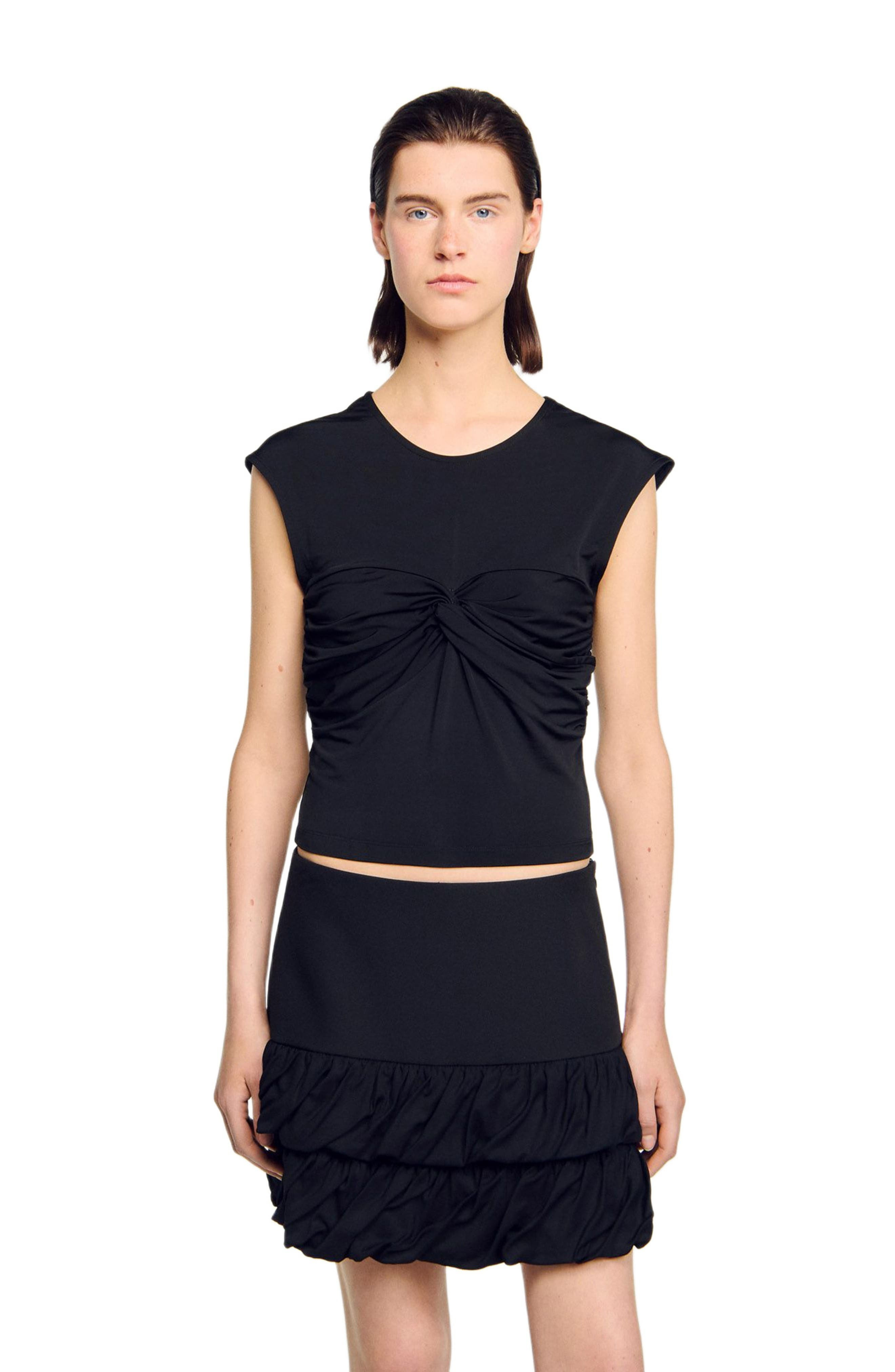 SANDRO Draped T-shirt in Black at Nordstrom - 3