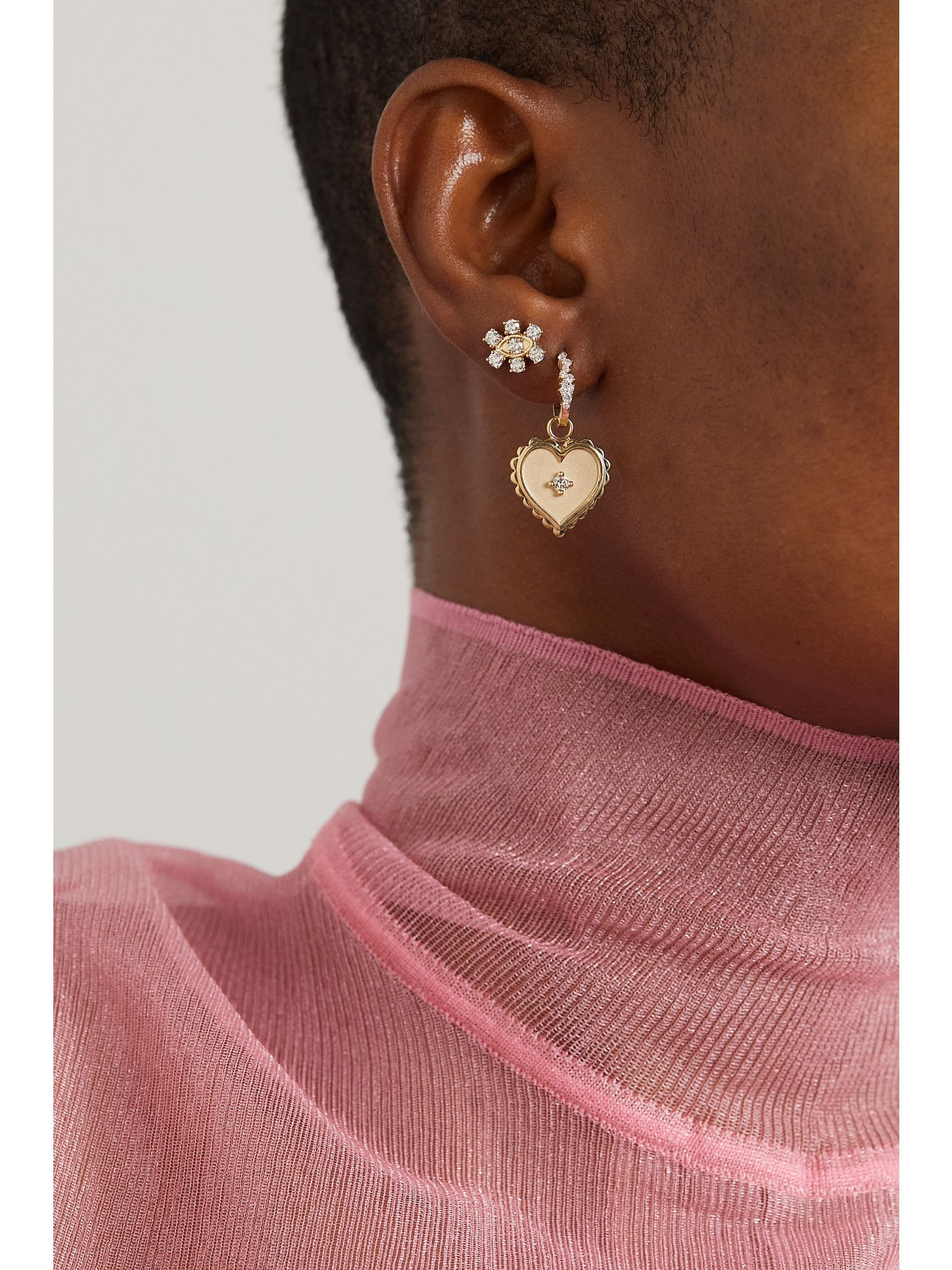 Eye Flower 14-karat gold diamond single earring Gold - 4
