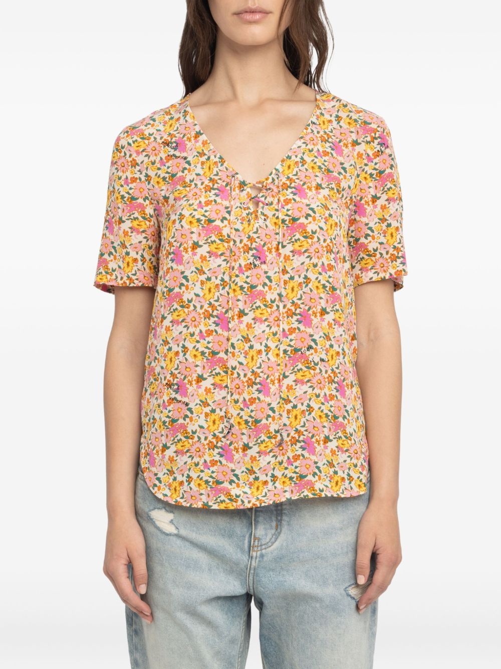 floral-print short-sleeve top - 4
