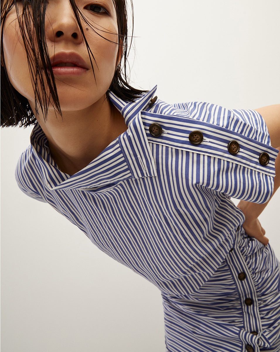 ARABEL STRIPED POPLIN ASYMMETRICAL DRESS - 4