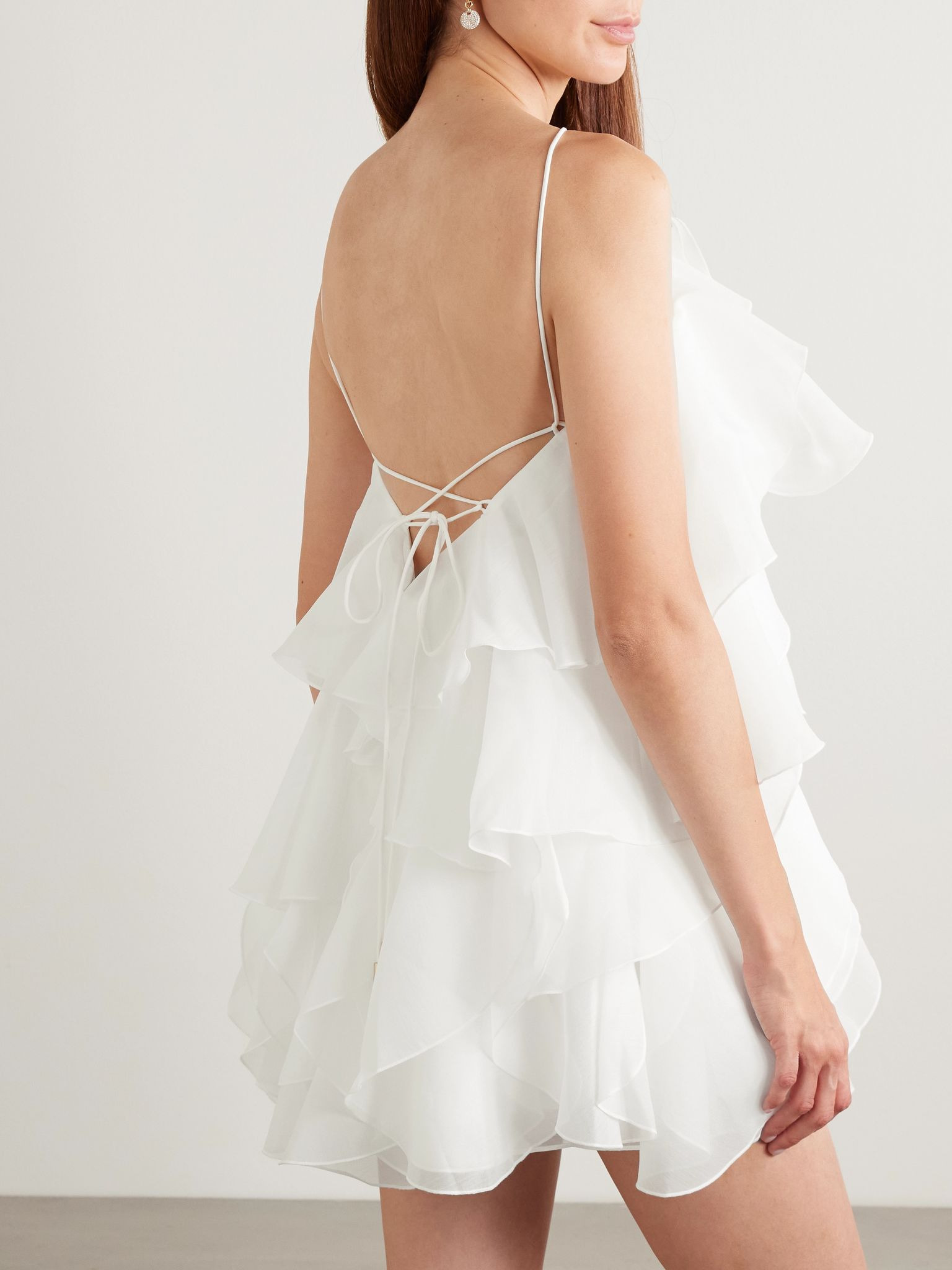 Pandorea appliquéd ruffled layered chiffon mini dress Ivory - 3
