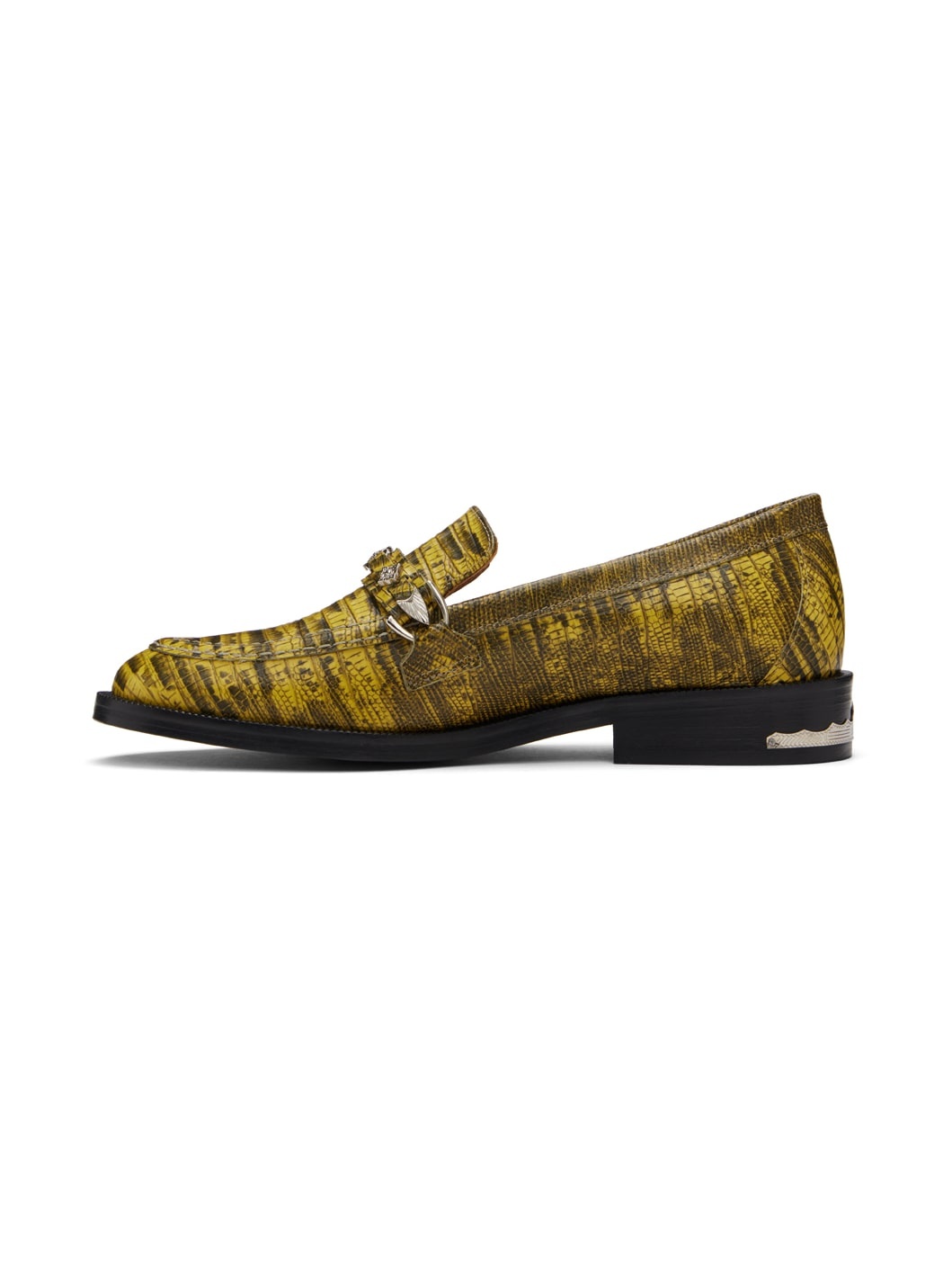 Yellow Snake-Embossed Loafers - 3