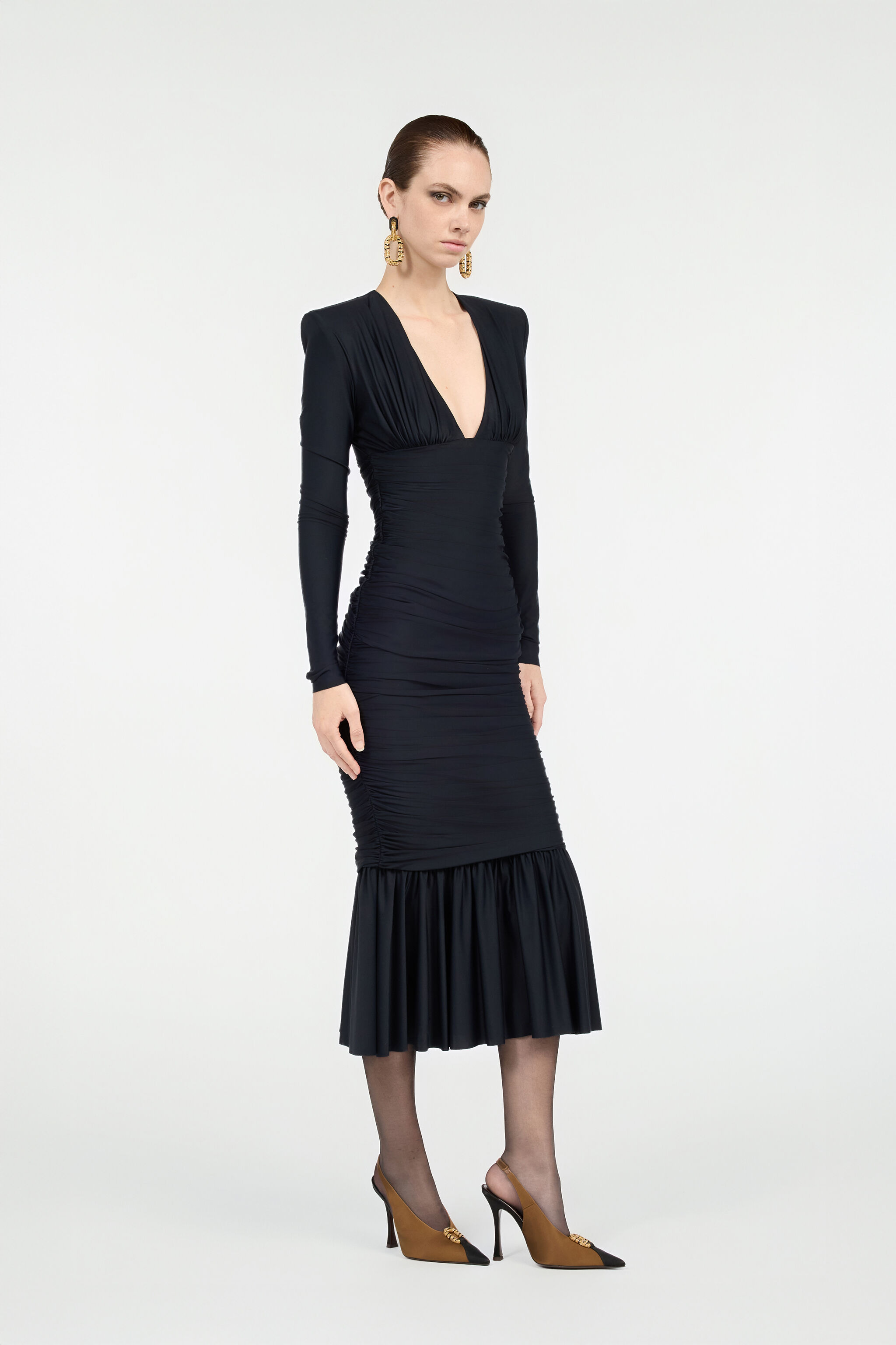 Black Midi Dress With Ruffles - 3