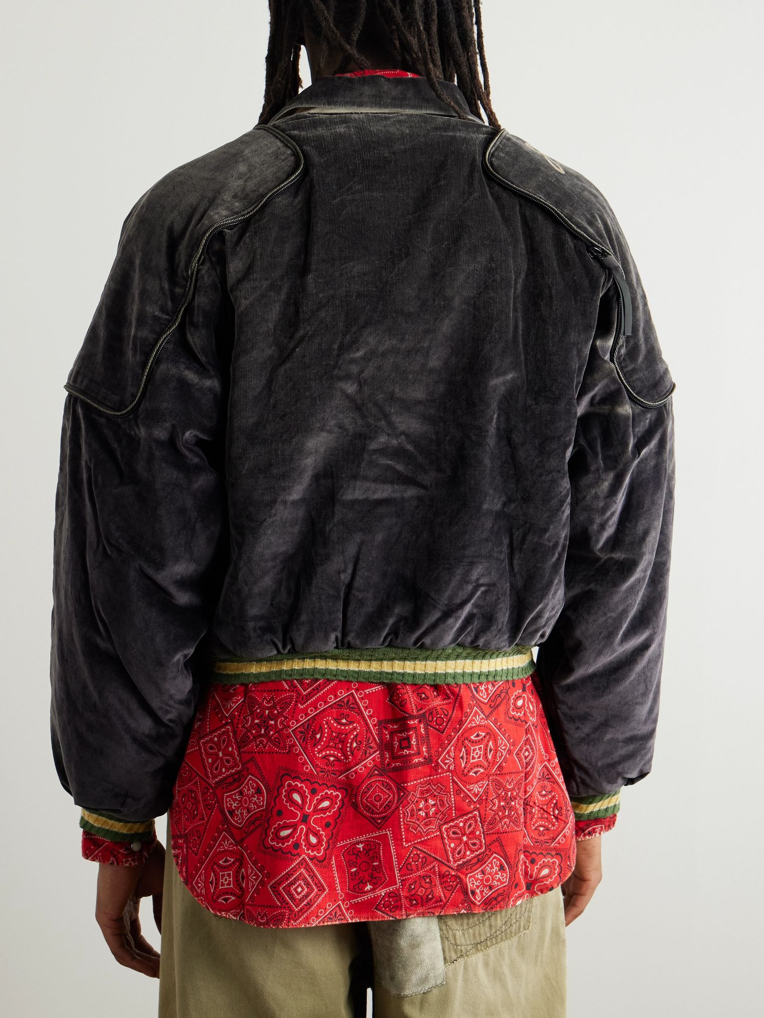 Logo-Embroidered Zip-Detailed Cotton-Velvet Bomber Jacket Black - 4