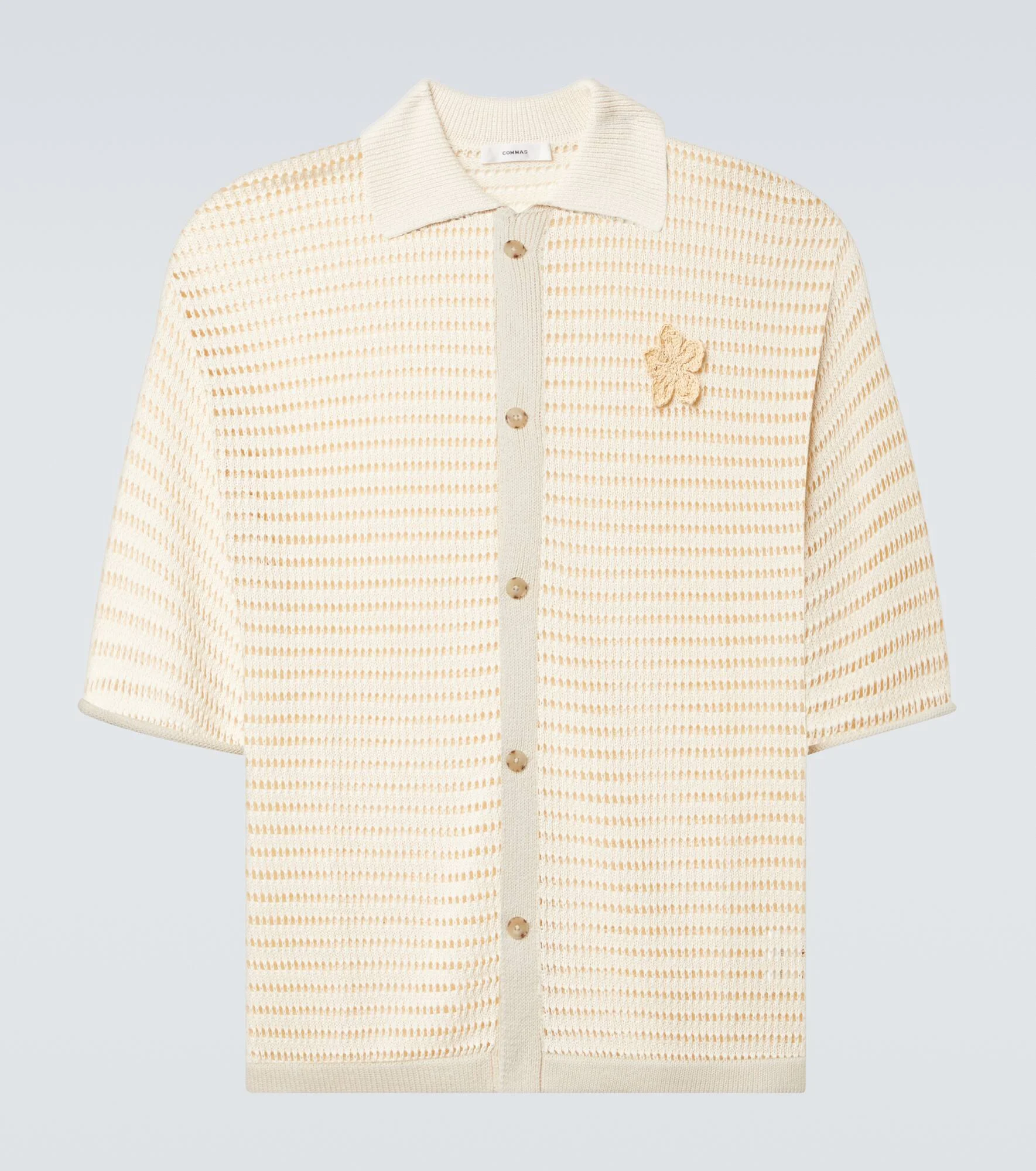 Crochet floral-appliqué open-knit shirt - 1