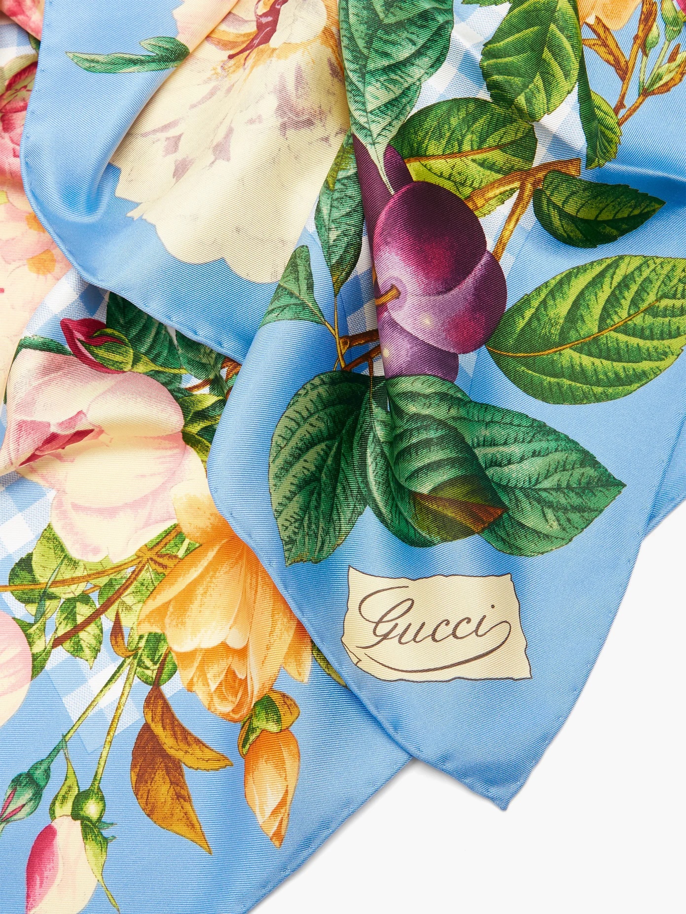 Floral-print gingham silk-twill scarf - 2